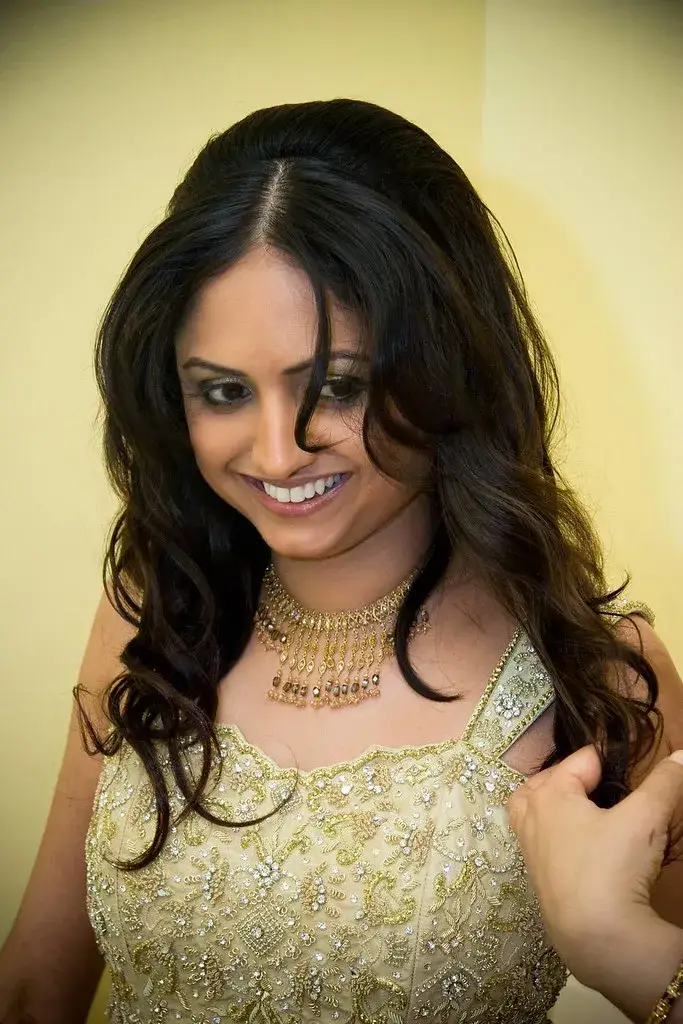Bridal hairstyle styling in progress with elegant wedding look